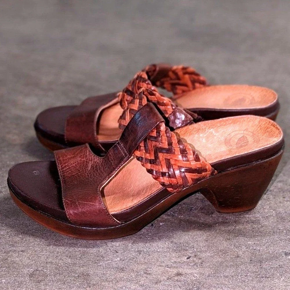 Boho Leather Woven Slide Sandals Comfort Brown Nurture Size 7 Joplin Western